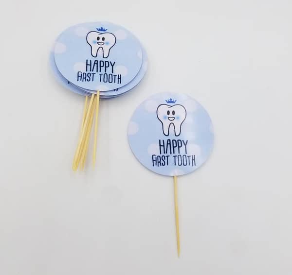 Pack of 10 First Teeth Theme Cupcake Toppers, 3.2 Inches