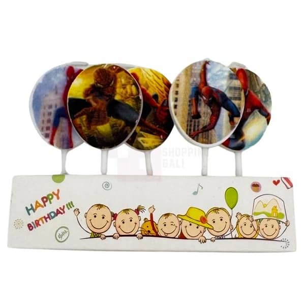 Pack of 5 Red Spiderman Candles for Boys' Birthday Cake Decoration