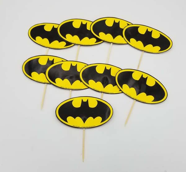 Pack of 10 Batman Cupcake Toppers in Yellow - 3.2 Inch Decorations for Cupcakes