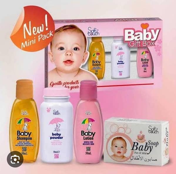 Soft Touch Baby Gift Set - 4 Pieces of 50ml Soap, Lotion, Shampoo, and Powder