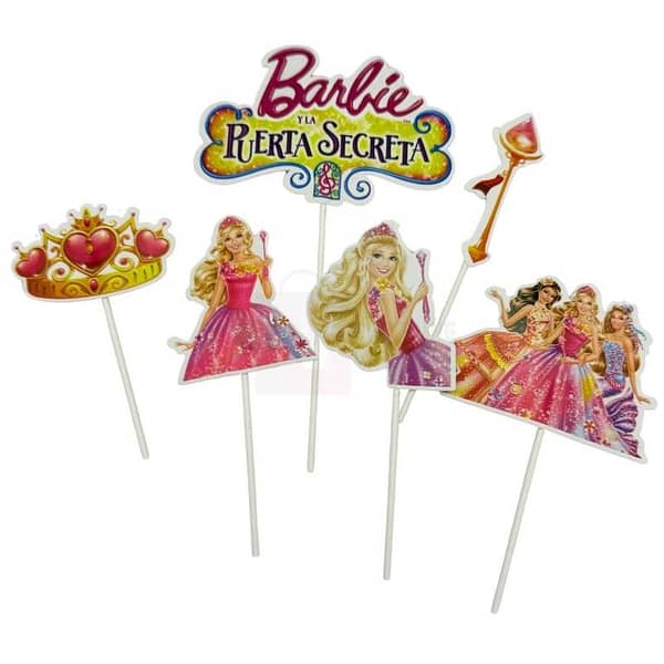 Pack of 6 Pink Barbie Theme Cake Toppers for Girls' Celebrations