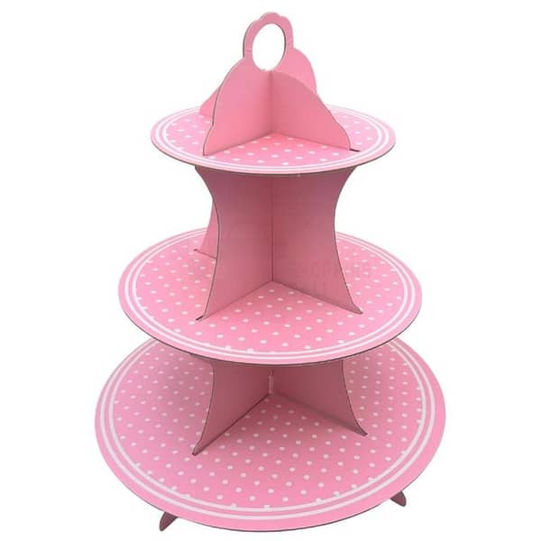 3-Tier Cupcake Stand with Pink Polka Dot Design for Party Decoration