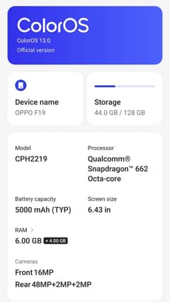 Oppo F 19 6GB 128 GB