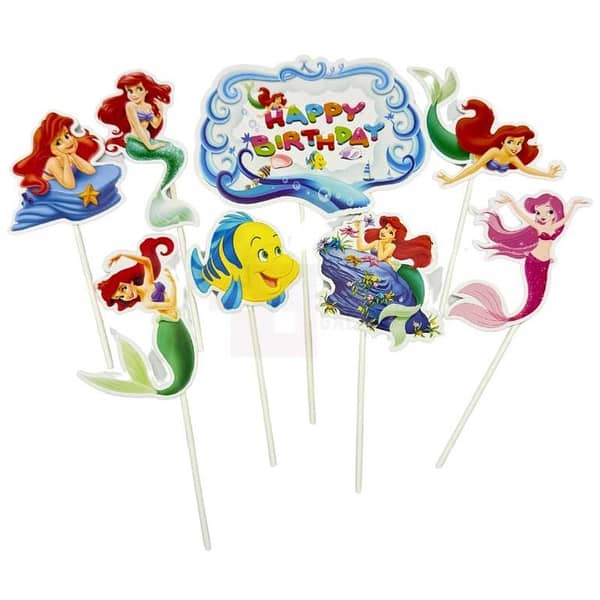 Pack of 8 Multi-Colored Mermaid Theme Cake Toppers for Girls' Celebrations