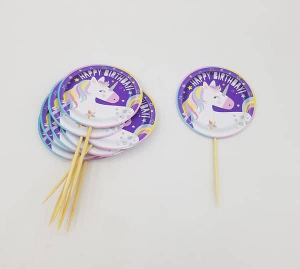 Pack of 10 Purple Unicorn Cupcake Toppers for Birthday Parties
