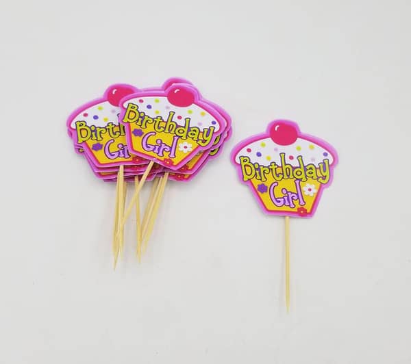 Pack of 10 Birthday Girl Cupcake Toppers - 3.5 Inch Size