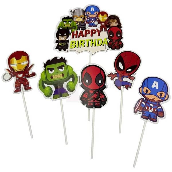 Avengers Cake Toppers - Set of 6 Multi-Colored Decorations for Boys' Cakes