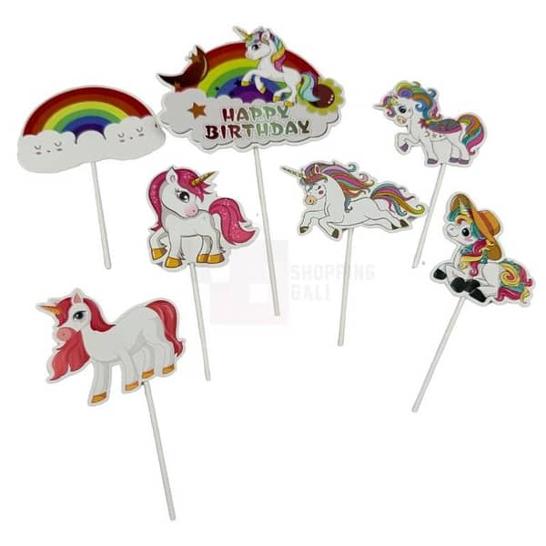 Unicorn Cake Toppers Set - 7 White Toppers for Girls' Party Decorations