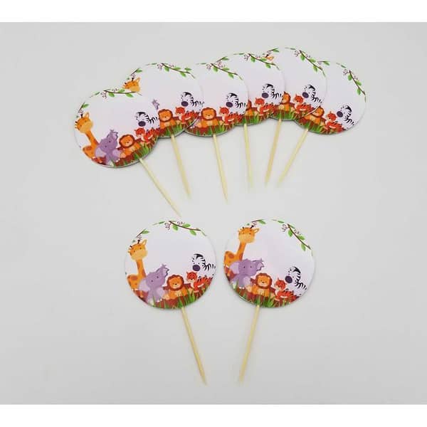 Pack of 10 Jungle Theme Cupcake Toppers - 3.5 Inch Decorations for Jungle Parties