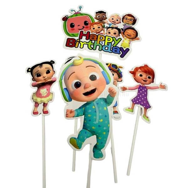 Cocomelon Cake Toppers - Set of 6 Multi-Colored Decorations for Cakes and Cupcakes - Unisex Theme