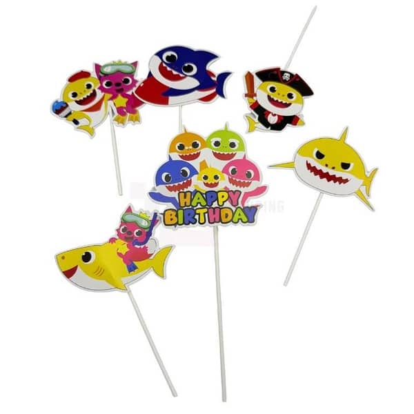 Pack of 6 Baby Shark Cake Toppers in Multi Colors for Girls' Theme Decorations