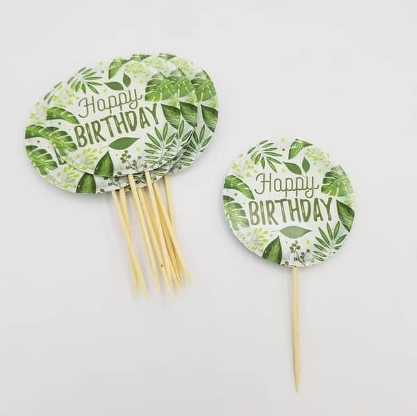 Pack of 10 Jungle Theme Happy Birthday Cupcake Toppers - 3.2 Inch