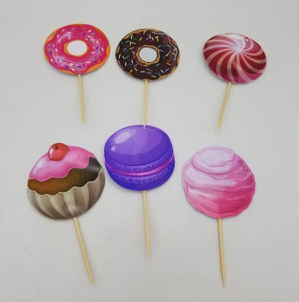 Pack of 12 Candy Theme Cupcake Toppers - 3.5 Inch Decorations for Birthday Parties