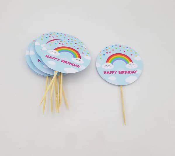Pack of 10 Rainbow Cloud Cupcake Toppers for Happy Birthday Celebrations