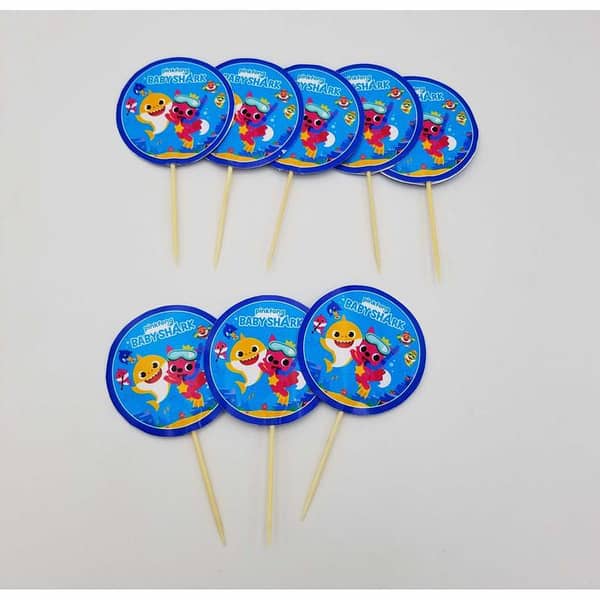 Pack of 10 Baby Shark Cupcake Toppers for Themed Parties - 3.5 Inch Decoration