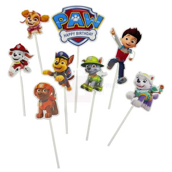 Paw Patrol Cake Toppers - Blue Themed - Set of 8 for Boys' Celebrations