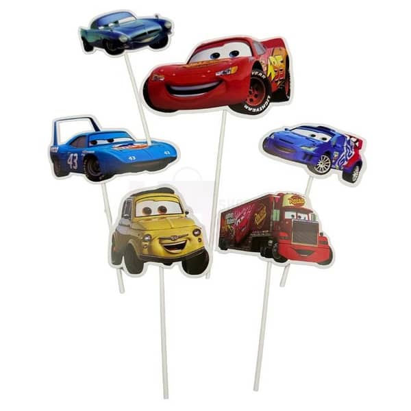 Cars Theme Cake Toppers for Boys - Blue Color - Set of 6 for Cake and Cupcake Decoration