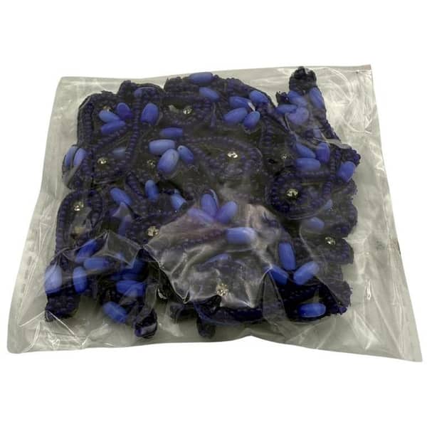 Pack of 30 Blue Beaded Appliqués with Rhinestone Details, 1.5 Inch Craft Embellishments for Unisex Use