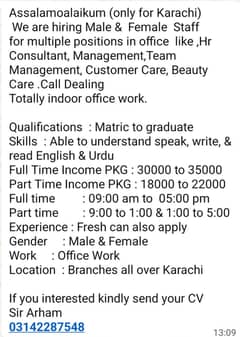 need staff for office working