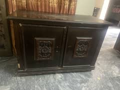 Wooden iron table with cabinet box