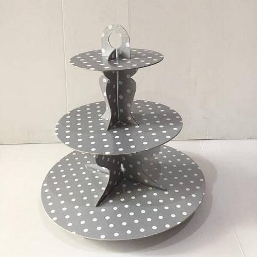 3-Tier Silver Polka Dot Cupcake Stand for Parties