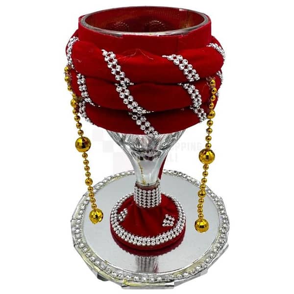 Doodh Pilai Glass Set with Plate for Wedding Night Rasam - Milk Glass from Pakistan