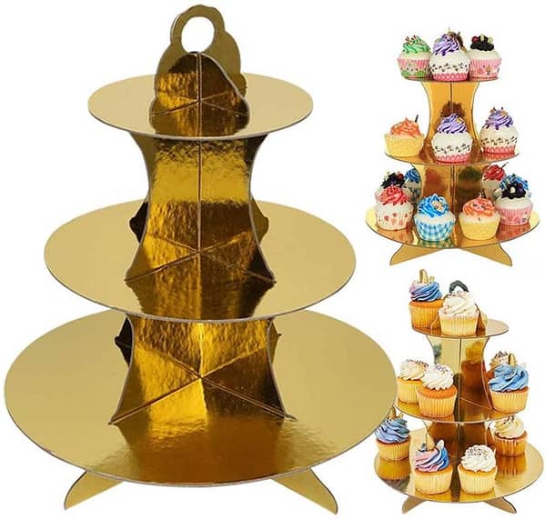 3-Tier Golden Cupcake Stand for Decorations