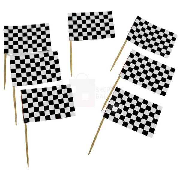 Pack of 10 Race Car Flags Cupcake Toppers for Themed Decorations