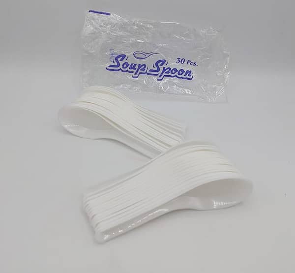 White Plastic Soup Spoons - Set of 30