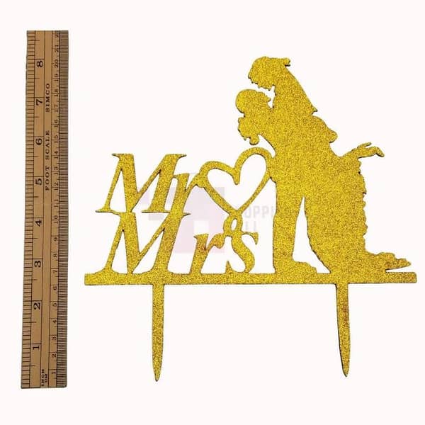Golden Mr & Mrs Cake Topper for Anniversary Celebrations