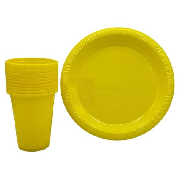 Yellow Plastic Plates and Cups Set - Pack of 10 - 7 Inch Plates