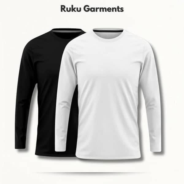 Ruku Garments 2-Pack of Full Sleeve Plain 100% Cotton Summer T-Shirts - Soft and Breathable