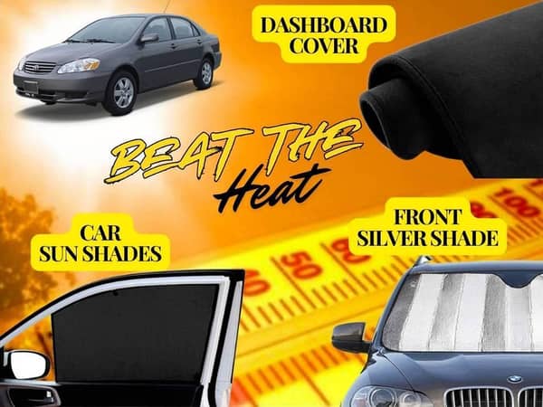 Toyota Corolla 2002-2008 Summer Package: Dashboard Cover, Foldable Sun Shades, and Front Silver Shade