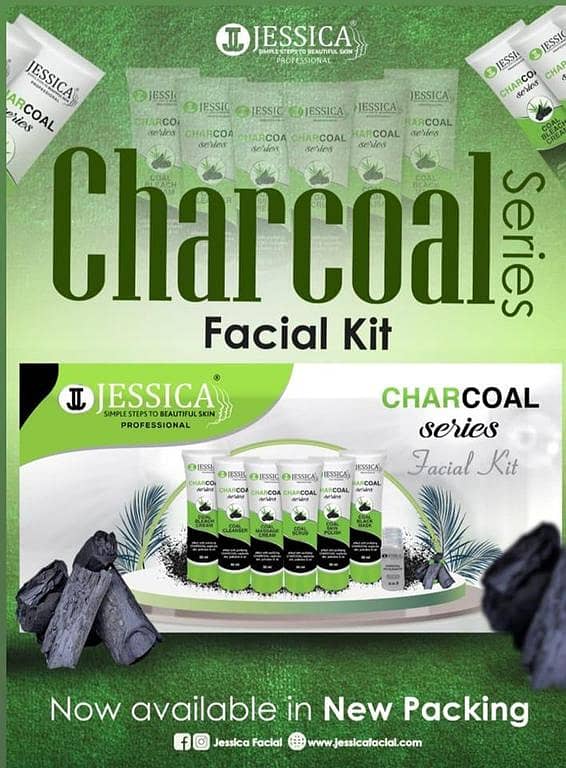 Jessica Charcoal Facial Kit for Students - 30ml Each of Cleanser, Scrub, Polish, Massage Cream, Mask, Bleach Cream, and Charcoal Activator