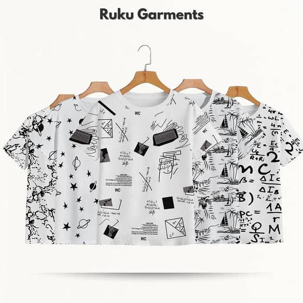 Ruku Garments Set of 5 Men's Half Sleeve Printed Cotton T-Shirts for Summer - 100% Soft and Breathable