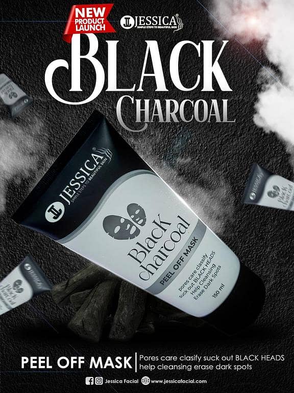 Jessica Charcoal Peel Off Mask - 150ml for Pore Cleansing and Blackhead Removal