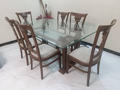 Top Quality Glass Top Dining Table with 6 comfortable chairs