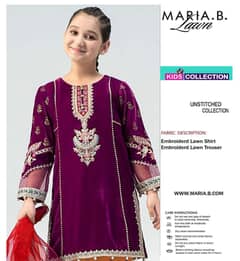 Maria. B Kids Lawn Collection – Embroidered Unstitched Suit (Purple)