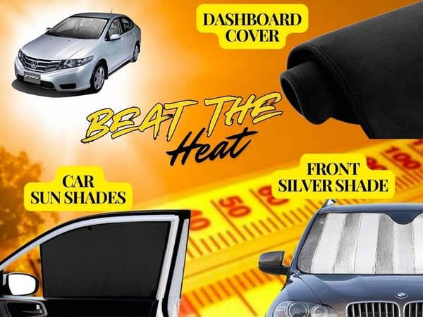Honda City Summer Package 2009-2020 | Foldable Sun Shades & Dashboard Cover with Front Silver Shade