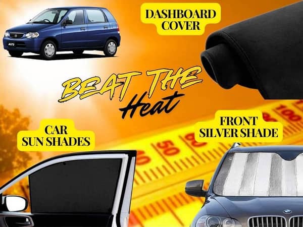 Summer Package for Suzuki Alto Vxr: Includes Dashboard Cover, Foldable Sun Shades, and Front Silver Shade