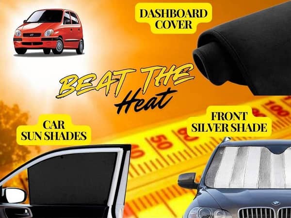 Hyundai Santro Exec Summer Kit | Dashboard Cover | Foldable Sun Shades & Front Silver Windscreen Shade