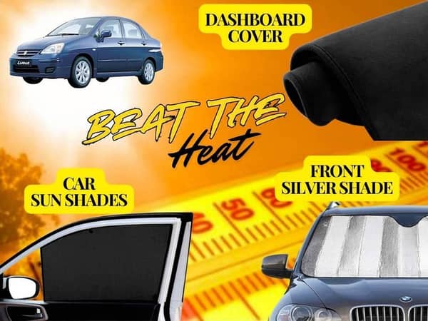 Suzuki Liana Summer Kit: Dashboard Cover, Foldable Sun Shades, and Front Silver Shade