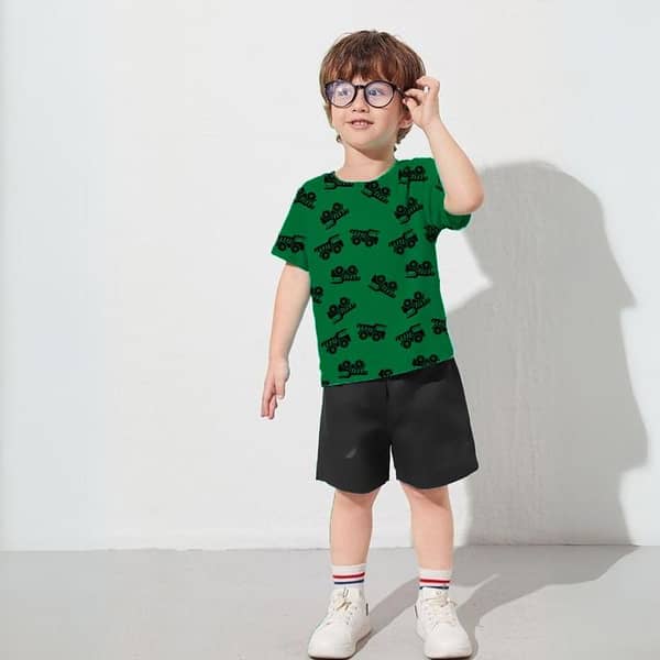 Ruku Garments Kids' Allover Printed Tees and Shorts Summer Suit