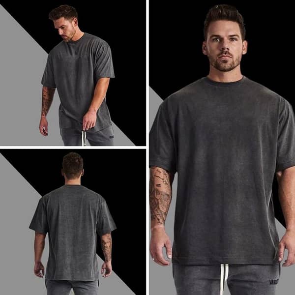 Ruku Garments Men's Oversized T-Shirt - Solid Color Loose Fit Tee for Gym and Fitness Workouts