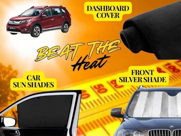 Honda BR-V Summer Kit: Dashboard Cover, Foldable Sun Shades, and Front Silver Windshield Shade