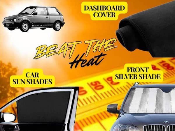 Charade 1984-86 Summer Package: Dashboard Cover, Foldable Sun Shades, and Front Silver Shade