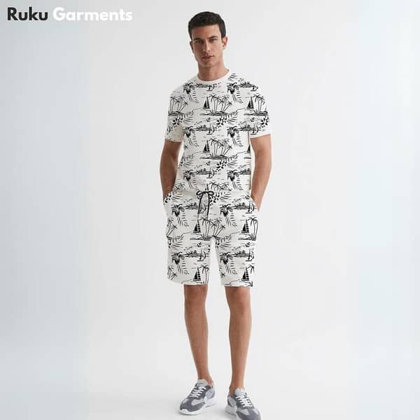 Ruku Garments Men's All-Over Printed Track Shorts Suit for Summer Wear