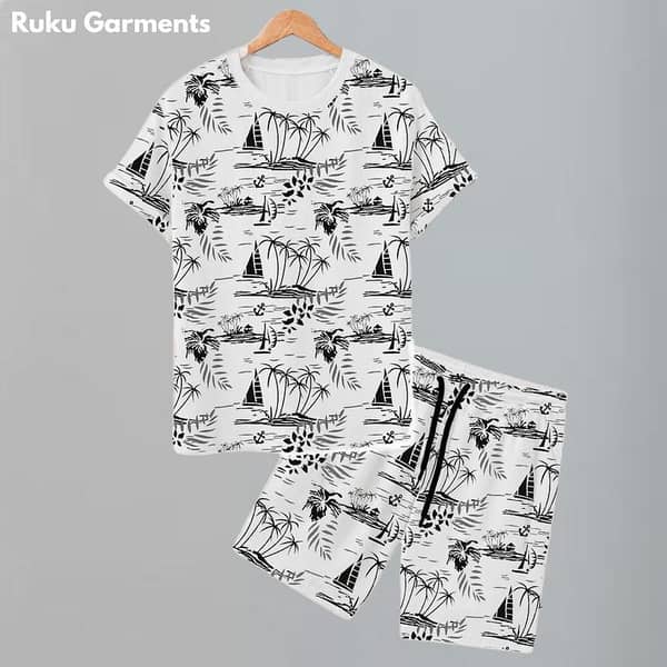 Men's Ruku Garments All-Over Printed Track Shorts Suit for Summer Wear