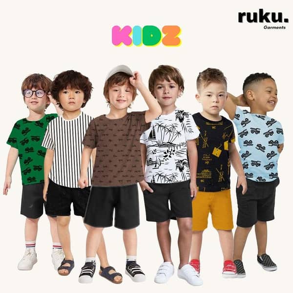 Ruku Garments Summer Pack of 6 Kids' Multicolor Suits