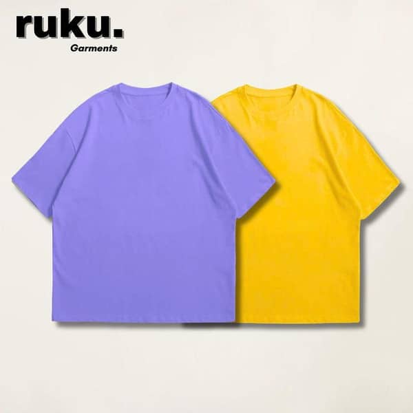 Ruku Garments Men's Oversized Plain Drop Shoulder T-shirt Set of 2 in CVC Single Jersey Cotton